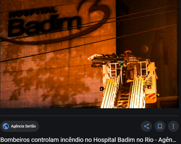 Incêndio no Hospital Badim da rede D'Or, em Rio de Janeiro, em 12/09/2019